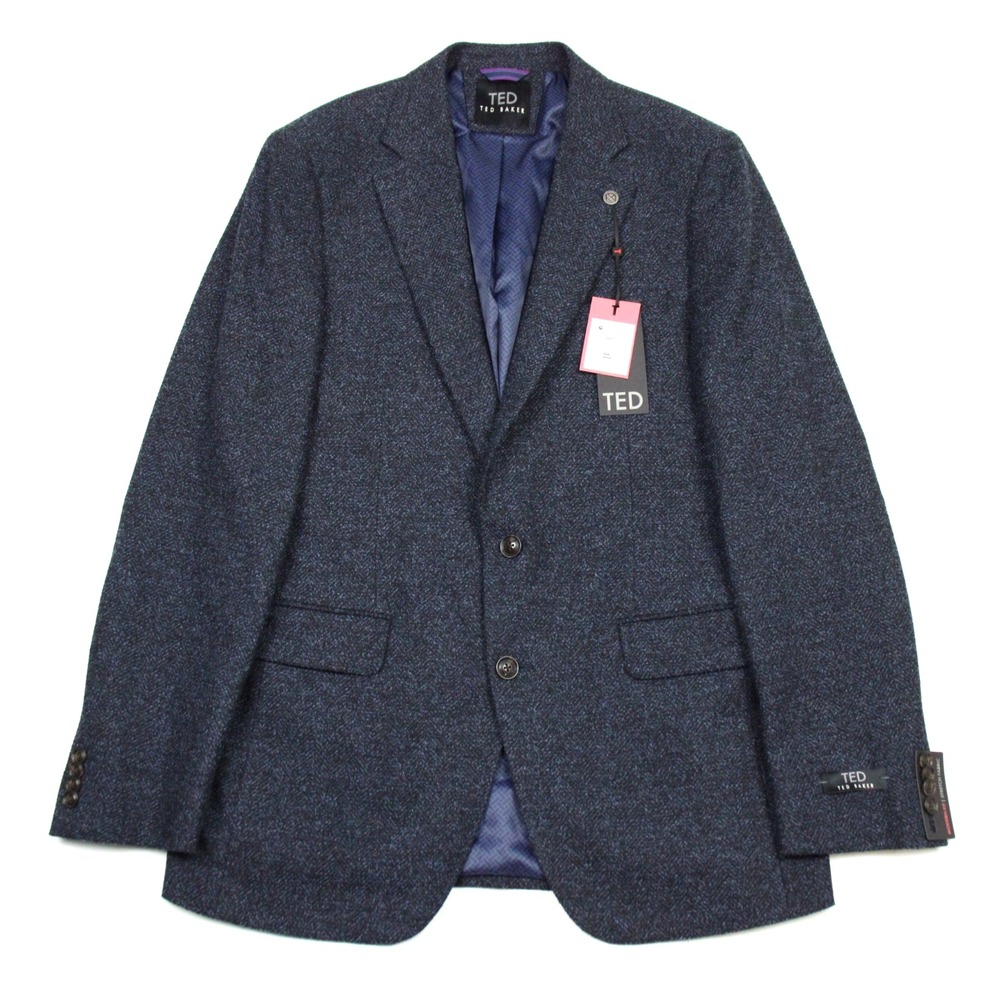 $295 Ted Baker Walt Sport Coat Mens 40 L Blue Herringbone Stretch Blazer Jacket
